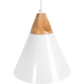 Lampe Suspension Moderne en Aluminium Blanc et Bois