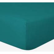 Le Linge De Jules - Drap-housse 100% Coton 57 Fils Vert Turquoise - 180 x 200 cm - Bonnet 30 cm