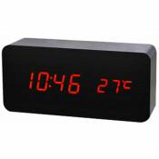 Led horloge en bois horloge électronique thermomètre led horloge sans batterie noir bois rouge lettre-noir bois rouge lettre horloge en bois horloge