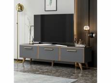 Meuble tv brønderslev à 3 portes 45 x 160 x 37 cm anthracite / effet bois [en.casa]