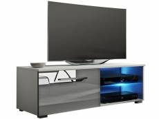 Meuble tv coloris blanc mat / gris brillant avec éclairage led bleu - 100 x 40 x 36 cm -pegane-