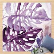 Micasia - Tapis en vinyle - Watercolour Tropical Leaves With Monstera In Aubergine - Carré 1:1 Dimension HxL: 40cm x 40cm