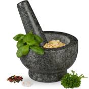 Mortier en granit avec pilon, robuste, pour épices, herbes, mortier en pierre polie, d. 13 cm, 250 ml, gris - Relaxdays
