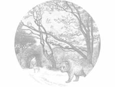 Papier peint panoramique rond adhésif forêt avec des animaux de la forêt gris - 159083 - ø 140 cm 159083