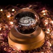 Projection LED Light-3D Crystal Ball Music Box Luminous Rotating Musical Box-Wood Base Best Gift for Birthday Christmas (Galaxy)