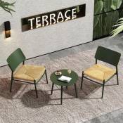 Salon de jardin en aluminium - 2 fauteuils et une table basse - tapis en rotin pe - Vert