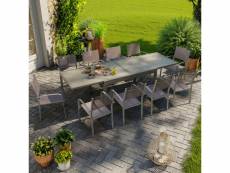 Table de jardin extensible aluminium 270cm + 10 fauteuils