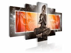 Tableau sur toile en 5 panneaux décoration murale image imprimée cadre en bois à suspendre bouddha et ornements 100x50 cm 11_0008944