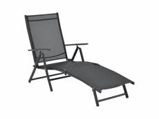 Transat design chaise longue inclinable 160° bain de soleil avec accoudoirs capacité de charge 120 kg aluminium pvc polyester 150 x 65 x 86 cm noir [e