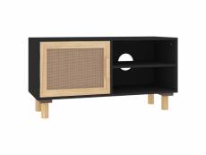 Vidaxl meuble tv noir 80x30x40 cm bois de pin massif et rotin naturel