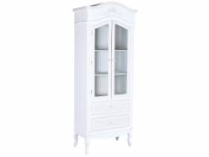 Vitrine, armoire vaisselier en bois coloris blanc avec 2 porte vitrée - longueur 76 x profondeur 39 x hauteur 193 cm