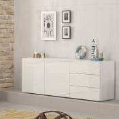 Web Furniture - Buffet salon cuisine armoire 2 portes 3 tiroirs blanc brillant Metis Kommode