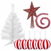 Wellhome - Pack de décoration de Noël: sapin blanc 70 cm avec base + 6 boules de Noël Bouges blancs et rouges