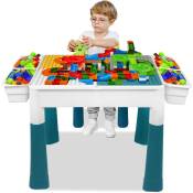 Aufun - Table d'activités pour Enfants réglable en Hauteur avec Ensemble de chaises, 163 Blocs de Construction, Table de Sable( 6 en 1, 2 Chaise)