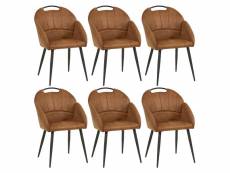 Basna - lot de 6 chaises tissu camel avec accoudoirs