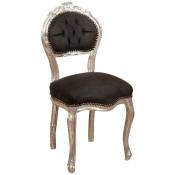 Biscottini - Fauteuil ancien 90x45x42 Chaise argenté Louis xvi Chaise de salon tapissé Style français Fauteuil chambre à coucher tissu noir - noir et