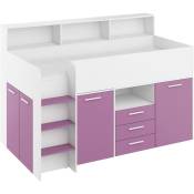 Bureau lit superposé bibliothèque pour enfants neo l cm206x120x138h lavender blanc