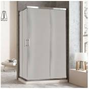 Cabine de douche rectangulaire à fermeture angulaire. 2 portes coulissantes et 2 panneaux fixes. Verre translucide profil chromé 70X90CM