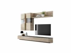 Composition tv bois clair-marbre gris - camelia - l 270 x l 45 x h 180 cm - neuf