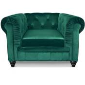 Cotecosy - Grand fauteuil Chesterfield Velours Vert - Vert