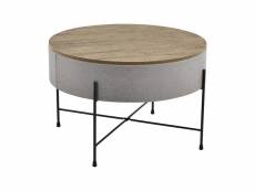 [en.casa] table basse ronde avec plateau amovible panneaux de particules textile métal effet noyer gris noir 40 x 60 cm