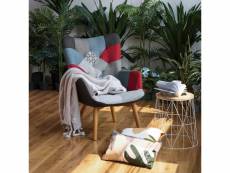 Fauteuil scandinave chaise de canapé de loisirs avec un revêtement en tissu patchwork, accoudoirs rembourés et des pieds en bois massif, multicolore
