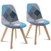 Idmarket - Lot de 2 chaises scandinaves sara motifs patchworks bleus - Multicolore