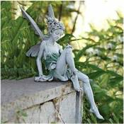 Jusch - Statue de fée Assise, Ornement de Jardin en