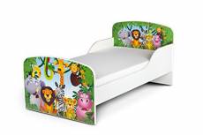 Leomark Moderne Lit d'enfant Toddler avec Matelas Couleur Blanc Motif: Jungle Animaux Chambre pour Les Enfants Meubles pour Enfants Confortable Foncti