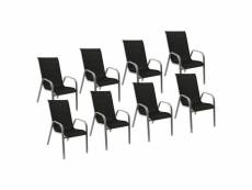 Lot de 8 chaises marbella en textilène noir - aluminium gris