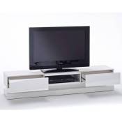 Meuble tv design shiva 2 tiroirs laqué blanc brillant