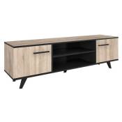 Miroytengo - Table tv-tv Way en chêne brossé et noir avec portes et compartiment 151x46