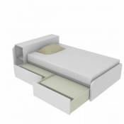 Mobilfino Camerette - 864CK - Lit simple 120x190 avec meuble de rangement en tête de lit et tiroirs coulissants - blanc - blanc
