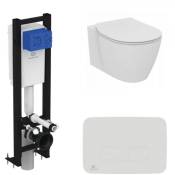 Pack wc suspendu compact Ideal Standard Connect space + abattant + plaque ronde + bati support - Blanc