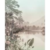 Papier peint panoramique Lac des Palmiers - 200 x 250 cm de Komar beige et gris vert