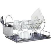 Relaxdays - Egouttoir à vaisselle en inox avec porte-couverts verre bac amovible eau HxlxP: 29,5 x 51 x 31,5 cm, argenté