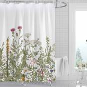 Rideau de douche floral nuage de roche 120x180cm, ensemble de rideaux de salle de bain en tissu fleurs aquarelle avec crochets motif feuilles