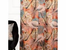 Rideau tamisant 135 x 280 cm à oeillets jacquard editeur motif flamant rose satiné corail