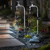 Robinet de jardin décoratif pour robinet solaire avec éclairage extérieur Prise de jardin solaire pour extérieur, métal argenté, 60x LED blanc chaud,