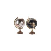 Set de 2 Globes Terrestres Style Ancien Argent et Noir - Noir