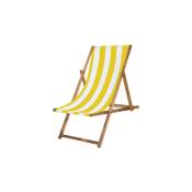 Springos - Chaise longue en bois imprégné avec une toile jaune et blanche.