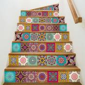 Stickers adhésifs escalier carrelages contremarche - roses multicolore - 25x87.5cm - multicolore