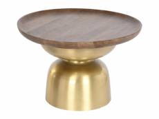 Table basse ronde dorée en bois de manguier , acier