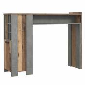 Table de bar 1 porte 9 niches décor bois vieilli et béton gris - BUCK