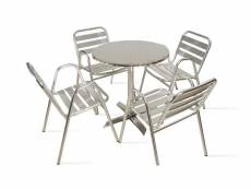 Table de jardin ronde en aluminium et 4 fauteuils