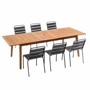 Table en bois extensible 200/250 et 6 chaises en métal