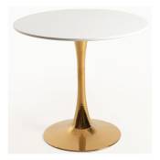 Table ronde moderne bois blanc et pied métal doré