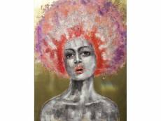 Tableau peinture femme afro 70s rose violet 120x90