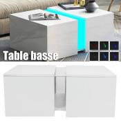 VGEBY table à thé Table basse portative blanche LED