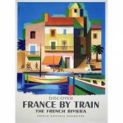 Wee Blue Coo Travel France Train Railway Riviera French Railroad Boat Vintage Art Print Poster Wall Decor 12X16 inch